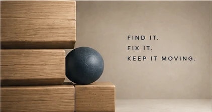 Wood blocks arranged around a SHIFT navy sphere
